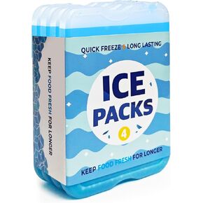 Reusable Ice Packs for Lunch Boxes - Long-Lasting Freezer Packs Compatible with Cooler Bag, Refreezable Flat Ice Packs, Cooler Accessories for Insulated Bags, Picnic and Travel (7.09x4.72" Pack of 4)