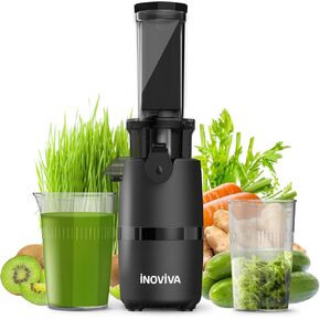 Cold Press Juicer, INOVIVA Masticating Juicer Machines Compact, Slow Juicer with 70 RPM Low Speed, Juice Maker for Vegetable & Fruit, Portable Juice Extractor High Juice Yield & Easy to Clean, Black