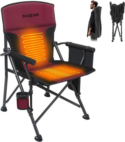 XGEAR Heated Camping Chair for Adults, 3 Heat Levels, Heated Back and Seat, Fully Padded Heated Camp Chair for Outdoor, Battery Not Included(Black/Silver) in Saudi Arabia