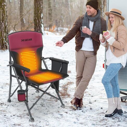 XGEAR Heated Camping Chair for Adults, 3 Heat Levels, Heated Back and Seat, Fully Padded Heated Camp Chair for Outdoor, Battery Not Included(Black/Silver) in Saudi Arabia