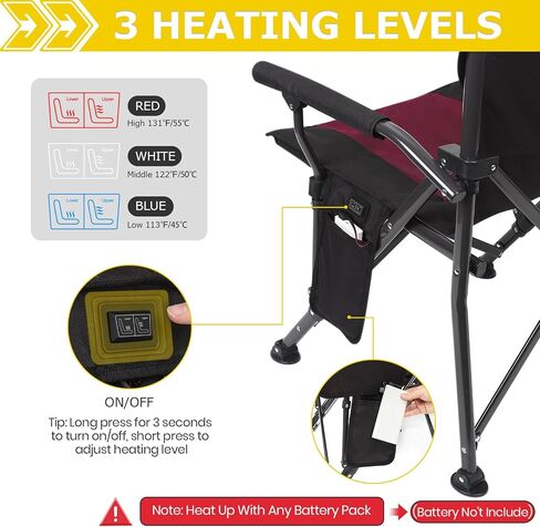 XGEAR Heated Camping Chair for Adults, 3 Heat Levels, Heated Back and Seat, Fully Padded Heated Camp Chair for Outdoor, Battery Not Included(Black/Silver) in Saudi Arabia