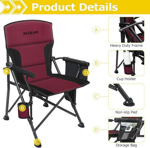 XGEAR Heated Camping Chair for Adults, 3 Heat Levels, Heated Back and Seat, Fully Padded Heated Camp Chair for Outdoor, Battery Not Included(Black/Silver) in Saudi Arabia