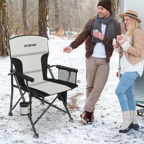 XGEAR Heated Camping Chair for Adults, 3 Heat Levels, Heated Back and Seat, Fully Padded Heated Camp Chair for Outdoor, Battery Not Included(Black/Silver) in Saudi Arabia