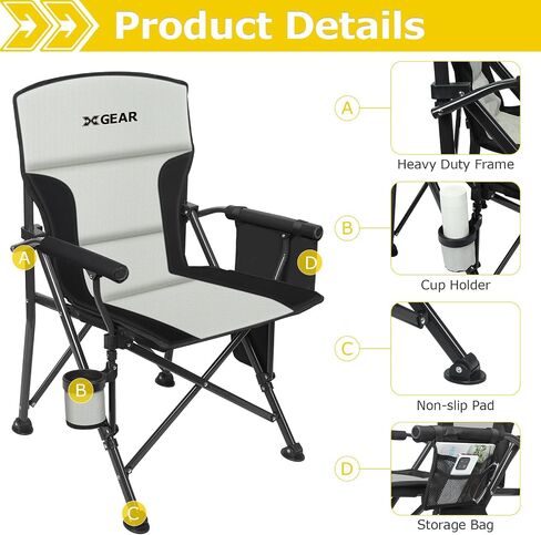 XGEAR Heated Camping Chair for Adults, 3 Heat Levels, Heated Back and Seat, Fully Padded Heated Camp Chair for Outdoor, Battery Not Included(Black/Silver) in Saudi Arabia