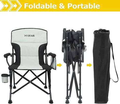 XGEAR Heated Camping Chair for Adults, 3 Heat Levels, Heated Back and Seat, Fully Padded Heated Camp Chair for Outdoor, Battery Not Included(Black/Silver) in Saudi Arabia
