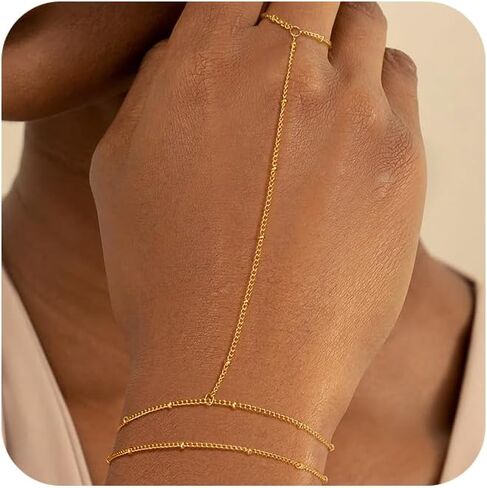 Dainty Hand Ring Chain CZ Bracelets for Women - Trendy 14K Gold Plated Adjustable Bead Satellite Hand Link Chain O-Chain Bracelet Non Tarnish Jewelry Gift in Saudi Arabia