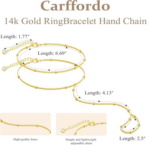 Dainty Hand Ring Chain CZ Bracelets for Women - Trendy 14K Gold Plated Adjustable Bead Satellite Hand Link Chain O-Chain Bracelet Non Tarnish Jewelry Gift in Saudi Arabia