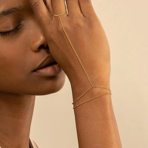 Dainty Hand Ring Chain CZ Bracelets for Women - Trendy 14K Gold Plated Adjustable Bead Satellite Hand Link Chain O-Chain Bracelet Non Tarnish Jewelry Gift in Saudi Arabia
