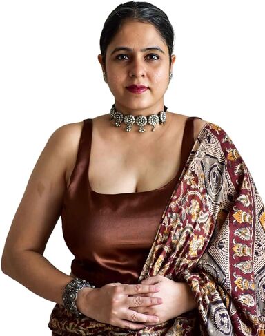 Sundarii Cut Sleeve Satin Blouse | Round Neck, Golden Satin Blouse for Women | Perfect for Wedding & Festive Occasions (38, Brown) in Saudi Arabia