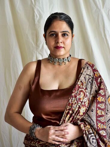 Sundarii Cut Sleeve Satin Blouse | Round Neck, Golden Satin Blouse for Women | Perfect for Wedding & Festive Occasions (38, Brown) in Saudi Arabia