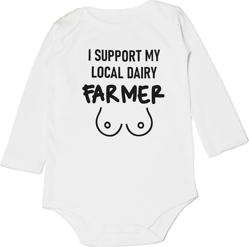 Milk Belly Vintage Bodysuit Breastfeed Boho Colorful Funny Newborn Support Your Local Dairy Farmer Romper (0-6 Months, Letter-Long Sleeve Bodysuit) in Saudi Arabia