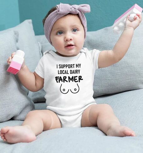 Milk Belly Vintage Bodysuit Breastfeed Boho Colorful Funny Newborn Support Your Local Dairy Farmer Romper (0-6 Months, Letter-Long Sleeve Bodysuit) in Saudi Arabia