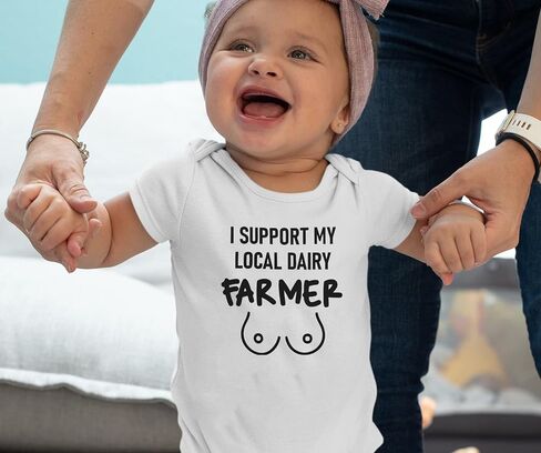Milk Belly Vintage Bodysuit Breastfeed Boho Colorful Funny Newborn Support Your Local Dairy Farmer Romper (0-6 Months, Letter-Long Sleeve Bodysuit) in Saudi Arabia