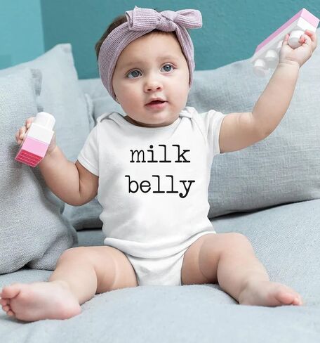Milk Belly Vintage Bodysuit Breastfeed Boho Colorful Funny Newborn Support Your Local Dairy Farmer Romper (0-6 Months, Letter-Long Sleeve Bodysuit) in Saudi Arabia