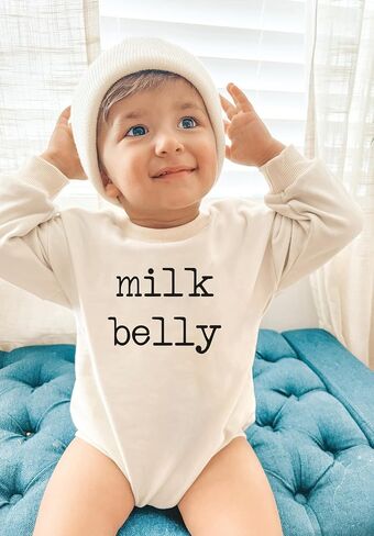 Milk Belly Vintage Bodysuit Breastfeed Boho Colorful Funny Newborn Support Your Local Dairy Farmer Romper (0-6 Months, Letter-Long Sleeve Bodysuit) in Saudi Arabia