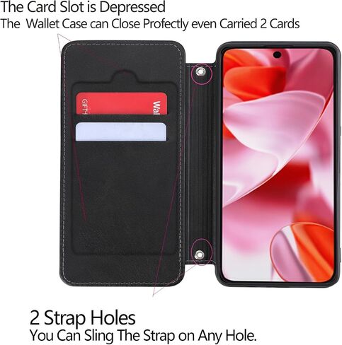 for Google Pixel 9/9 Pro Leather Case Stand Fuction Wallet Bag with Card Slots Protective （with Hand Strap and Tempered Screen Protector Black in Saudi Arabia