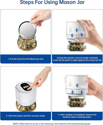 Electric Vacuum Sealer Kit with Can Opener, Regular and Wide Mouth Mason Jar Lids, Mason Jar Vacuum Sealer for Food Storage and Fermentation (White) in Saudi Arabia