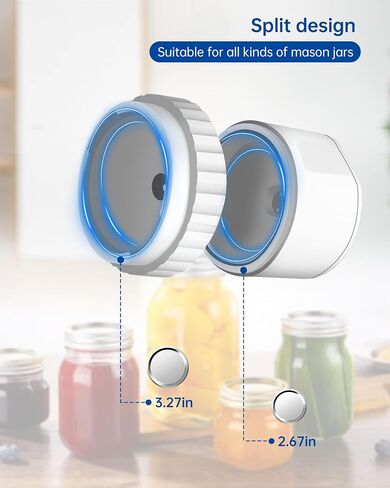 Electric Vacuum Sealer Kit with Can Opener, Regular and Wide Mouth Mason Jar Lids, Mason Jar Vacuum Sealer for Food Storage and Fermentation (White) in Saudi Arabia