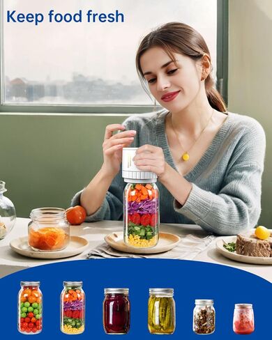 Electric Vacuum Sealer Kit with Can Opener, Regular and Wide Mouth Mason Jar Lids, Mason Jar Vacuum Sealer for Food Storage and Fermentation (White) in Saudi Arabia
