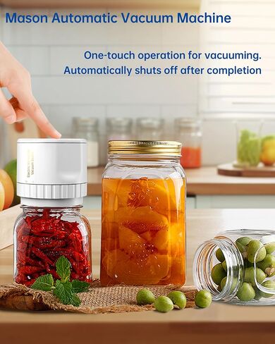 Electric Vacuum Sealer Kit with Can Opener, Regular and Wide Mouth Mason Jar Lids, Mason Jar Vacuum Sealer for Food Storage and Fermentation (White) in Saudi Arabia
