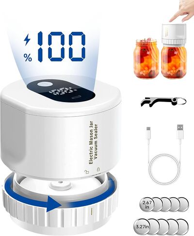 Electric Vacuum Sealer Kit with Can Opener, Regular and Wide Mouth Mason Jar Lids, Mason Jar Vacuum Sealer for Food Storage and Fermentation (White) in Saudi Arabia