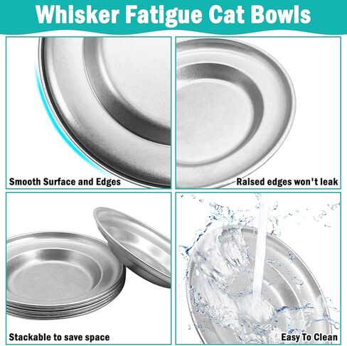 2PCS Stainless Steel Cat Bowls, 5.5" Dia Shallow Cats Water Food Dish Replacement Whisker Fatigue Relief Plate Stackable Metal Pet Feeding Bowl Basic Bulk for Puppy Dogs Elevated Stand in Saudi Arabia