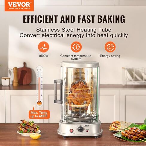 VEVOR Shawarma Grill Machine, 13 lbs Capacity, Chicken Shawarma Cooker Machine with 2 Burners, Gas Vertical Broiler Gyro Rotisserie Oven Doner Kebab Machine, for Home Restaurant Kitchen Parties in Saudi Arabia