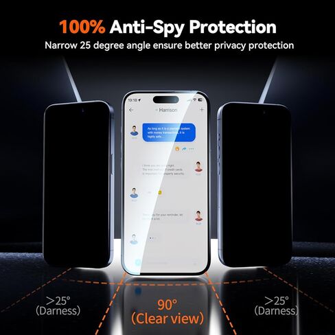 قطعتان من واقي الشاشة لهاتف iPhone 16 Pro Max، واقي شاشة الخصوصية وواقي شاشة زجاجي مصمم لهاتف iPhone 16، مقاومة عالية للخدش، مقاومة للزيوت، حواف معززة، سهلة التركيب in Kuwait