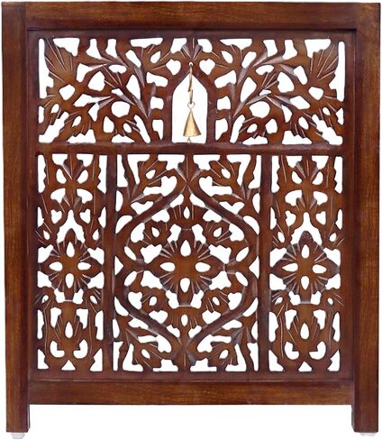 Wooden Foldable Pet Dog Safety Gate - 3 Panel 20" W x 24" H - Hand Carved Mahanadi Free Standing Portable Indoor Puppy Gate - Doorway Hall Stairs Dog Fence - Assembled - Antique Brown - IRONGATE in Saudi Arabia