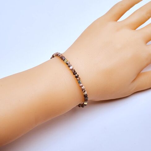 سوار مطرز بالأحجار الكريمة الطبيعية للسيدات والفتيات مصنوع يدويًا | سوار خرز كريستال شفاء للنساء والفتيات - حجم قابل للتعديل (الصنوبر الأفريقي) in Kuwait