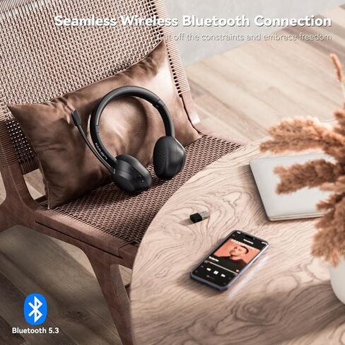 LEVN Wireless Headset, Wireless Headset for Work(Noise Cancelling), 60 Hours Woktime & Mute Button, Wireless Headset with Mic for Work from Office/Call Center/PC/Computer/Teams/Laptop in Kuwait