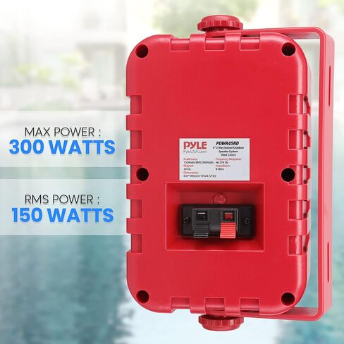 زوج مكبرات صوت داخلية وخارجية من PyleUsa - نظام مكبر صوت مزدوج مقاوم للماء 300 وات 4 بوصات ثنائي الاتجاه مع مكبر صوت بوليمر عالي التوافق 1/2 بوصة - في المنزل، القارب، البحرية، سطح السفينة، الفناء، بجانب حمام السباحة (أحمر) in Kuwait