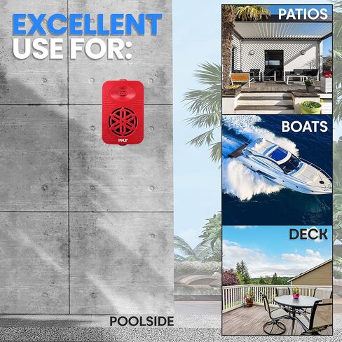 زوج مكبرات صوت داخلية وخارجية من PyleUsa - نظام مكبر صوت مزدوج مقاوم للماء 300 وات 4 بوصات ثنائي الاتجاه مع مكبر صوت بوليمر عالي التوافق 1/2 بوصة - في المنزل، القارب، البحرية، سطح السفينة، الفناء، بجانب حمام السباحة (أحمر) in Kuwait