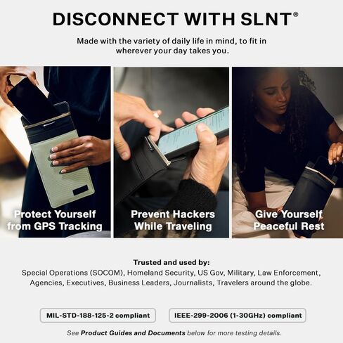 Silent Pocket SLNT Faraday Bag Smartphone Sleeve Weatherproof Nylon, Signal Blocking Device Shielding for iPhone, Samsung Galaxy, Most Phones - Privacy & Anti-Hacking (Black, Medium Plus) in Saudi Arabia