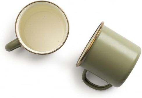 Barebones Enamel Cup Set- Enamel Coffee Mugs Set of 2 16-oz - Stainless Steel Rim Camping Mug for Indoor and Outdoor Use (Eggshell) in Kuwait