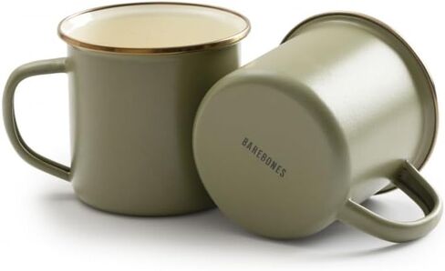 Barebones Enamel Cup Set- Enamel Coffee Mugs Set of 2 16-oz - Stainless Steel Rim Camping Mug for Indoor and Outdoor Use (Eggshell) in Kuwait