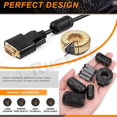 32Pcs 7 Sizes Black Clip-on Ferrite Ring Core Toroid Core Ferrite Cores Assortment Kit RFI EMI Ferrite Bead Clip Noise Suppressor Filter Cable Clip for 3.5/5/7/9/13/15/42x24x16mm Dia. Cable in Kuwait