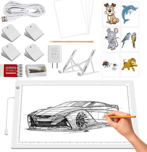 KOBAIBAN A3 LED صندوق إضاءة فائق السطوع مع حامل قابل للطي، لوحة إضاءة رفيعة للغاية للرسم الماسي، طاولة إضاءة طاقة USB-C للتتبع، لوحة إضاءة للرسم والرسم وإزالة الأعشاب الضارة من الفينيل (أبيض) in Saudi Arabia