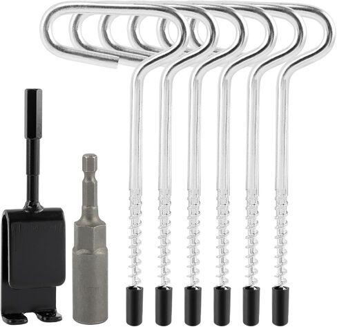 طقم محول مثقاب مكون من 8 قطع/مجموعة من توكي مع أوتاد خيمة، محول مثقاب مرساة الجليد مع 6 أوتاد خيمة صيد الجليد لخياطة إدخال الثلج، مرساة ثلجية لإعداد خيمة مأوى لصيد الأسماك على الجليد (فضي) in Kuwait