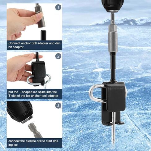 طقم محول مثقاب مكون من 8 قطع/مجموعة من توكي مع أوتاد خيمة، محول مثقاب مرساة الجليد مع 6 أوتاد خيمة صيد الجليد لخياطة إدخال الثلج، مرساة ثلجية لإعداد خيمة مأوى لصيد الأسماك على الجليد (فضي) in Kuwait
