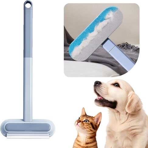 Solisifime Pet Hair Remover Tool with Long Hand, Cleaning Brush, 2 in 1 Cat Hair Remover Portable Fabric Brush for Dog Hair, Window, Couch, Carpets, Bedding, Furniture, Reusable, Washable in Saudi Arabia