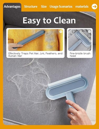 Solisifime Pet Hair Remover Tool with Long Hand, Cleaning Brush, 2 in 1 Cat Hair Remover Portable Fabric Brush for Dog Hair, Window, Couch, Carpets, Bedding, Furniture, Reusable, Washable in Saudi Arabia