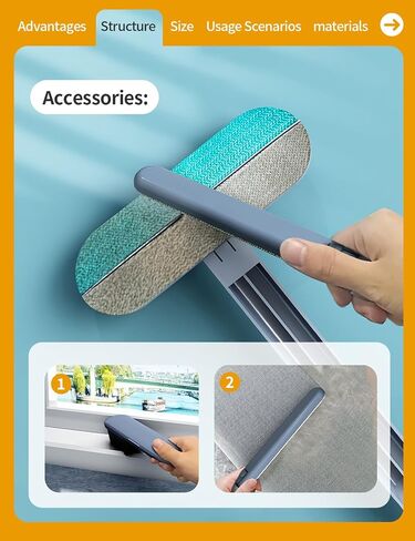Solisifime Pet Hair Remover Tool with Long Hand, Cleaning Brush, 2 in 1 Cat Hair Remover Portable Fabric Brush for Dog Hair, Window, Couch, Carpets, Bedding, Furniture, Reusable, Washable in Saudi Arabia