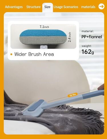 Solisifime Pet Hair Remover Tool with Long Hand, Cleaning Brush, 2 in 1 Cat Hair Remover Portable Fabric Brush for Dog Hair, Window, Couch, Carpets, Bedding, Furniture, Reusable, Washable in Saudi Arabia