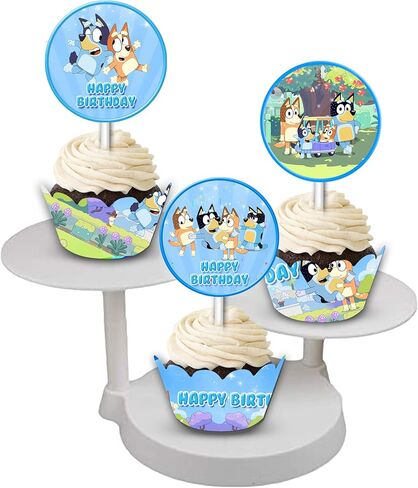 Bluy Cupcake Wrapper Set - 12pack (24ct) (Happy Birthday, Blue) in Saudi Arabia