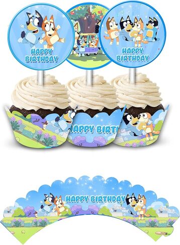 Bluy Cupcake Wrapper Set - 12pack (24ct) (Happy Birthday, Blue) in Saudi Arabia