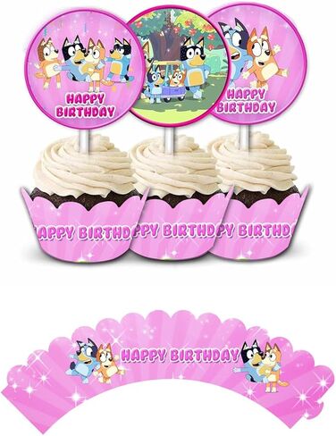 Bluy Cupcake Wrapper Set - 12pack (24ct) (Happy Birthday, Blue) in Saudi Arabia