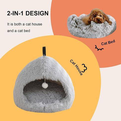 Cat Bed for Indoor Cats, Cat Cave for Cats and Small Dogs, Cat House with Removable Washable Cushioned Pillow, Cat Hideaway with Non-Slip Bottom (Grey, 20inch) in Saudi Arabia