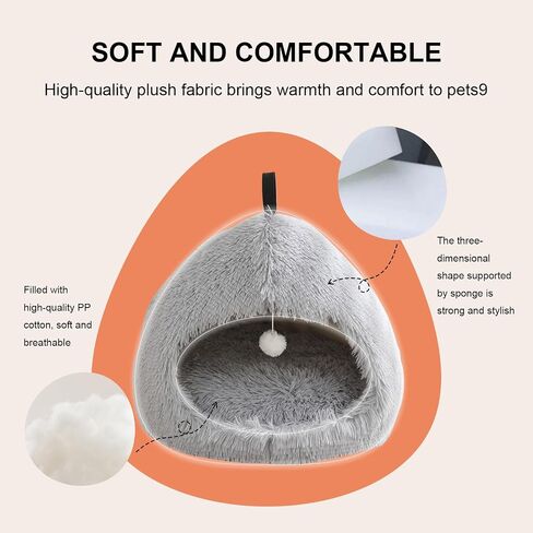 Cat Bed for Indoor Cats, Cat Cave for Cats and Small Dogs, Cat House with Removable Washable Cushioned Pillow, Cat Hideaway with Non-Slip Bottom (Grey, 20inch) in Saudi Arabia