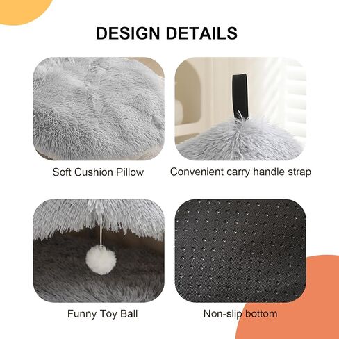 Cat Bed for Indoor Cats, Cat Cave for Cats and Small Dogs, Cat House with Removable Washable Cushioned Pillow, Cat Hideaway with Non-Slip Bottom (Grey, 20inch) in Saudi Arabia